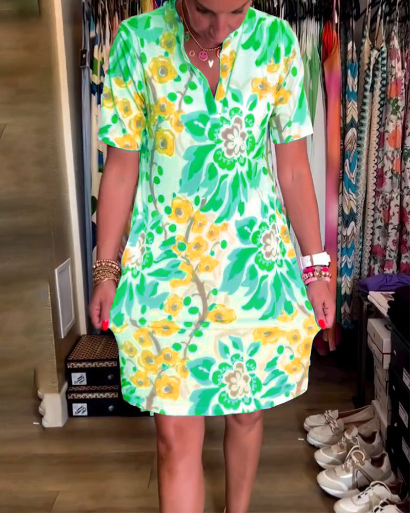 Ivendra | Rochie Midi cu Mâneci Scurte și Imprimare Florală