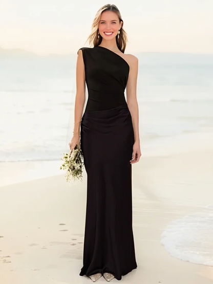 Ileana – Rochie maxi din satin cu un umăr