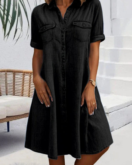 Sienna | Rochie din denim cu mânecă scurtă și nasturi