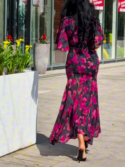VIVIANA – ROCHIE MAXI ÎNVELIȘ CU ELEGANȚĂ ÎN FLORILE ÎN FLOR