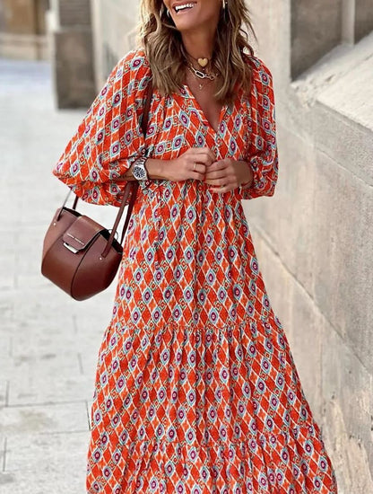 WINONA – ROCHIE MAXI GEOMETRICĂ BOHO CU MÂNECI PUFOS