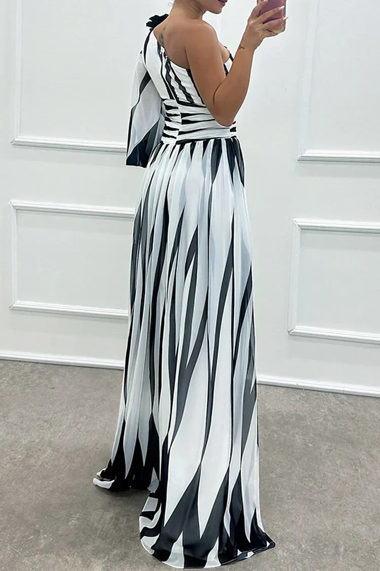Stella | Rochie Maxi Elegantă cu Dungi, cu Un Umăr
