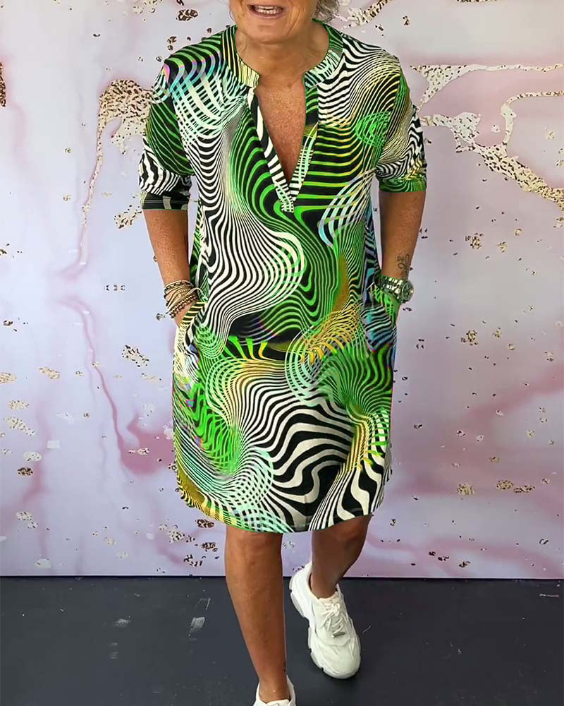 Rochie Midi Femei cu Decolteu în V Multicolor