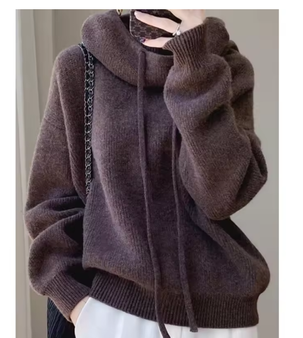 Iulia – Pulover tricotat gros cu guler înalt reglabil