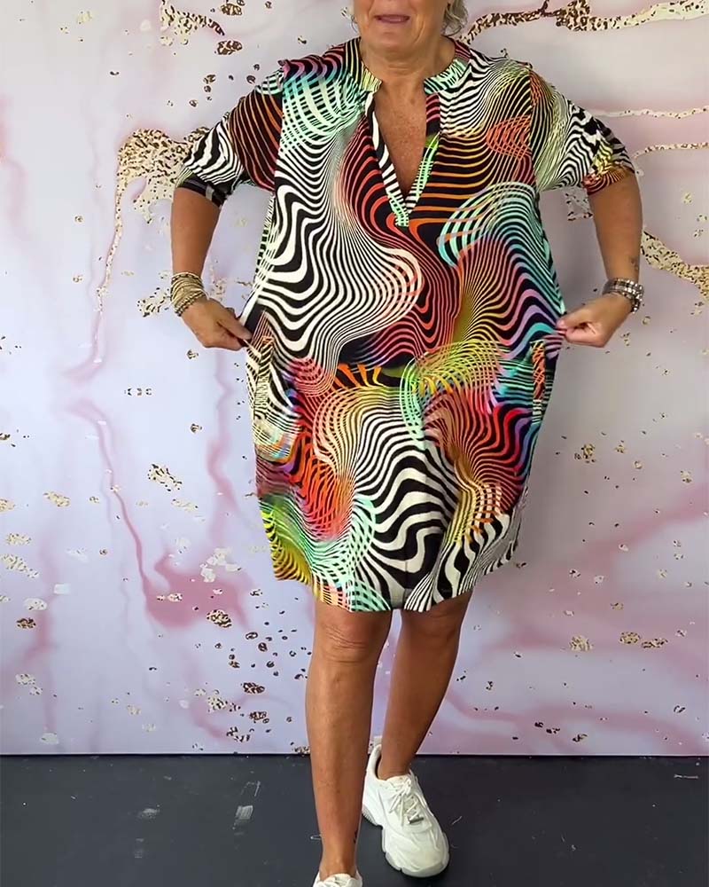 Rochie Midi Femei cu Decolteu în V Multicolor