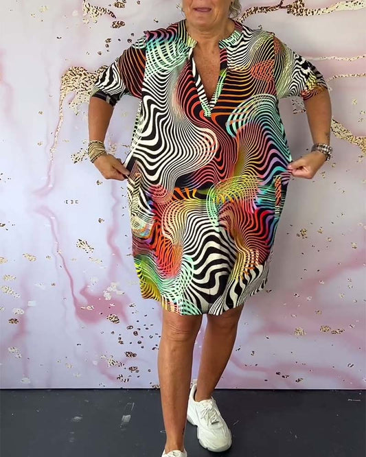 Rochie Midi Femei cu Decolteu în V Multicolor