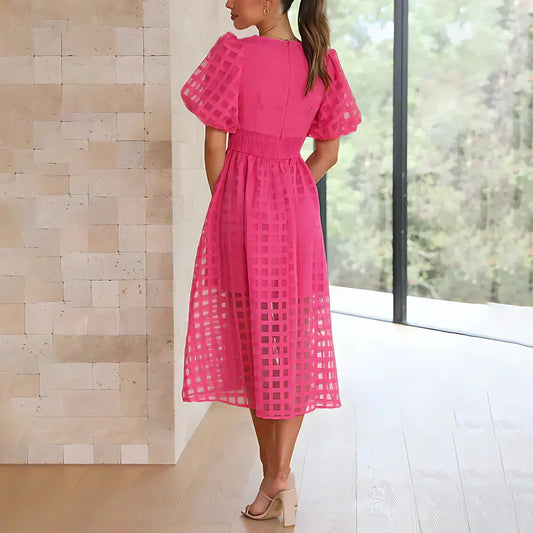 Caelis | Rochie Midi cu Mâneci Puff și Model Clasic