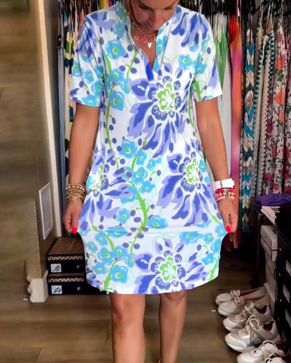 Ivendra | Rochie Midi cu Mâneci Scurte și Imprimare Florală