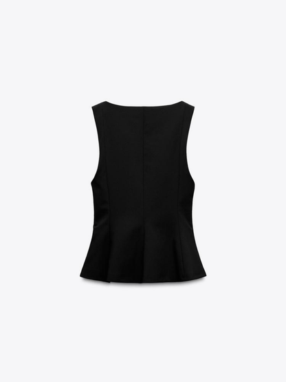 Top fără mâneci peplum cu guler pătrat, ajustat