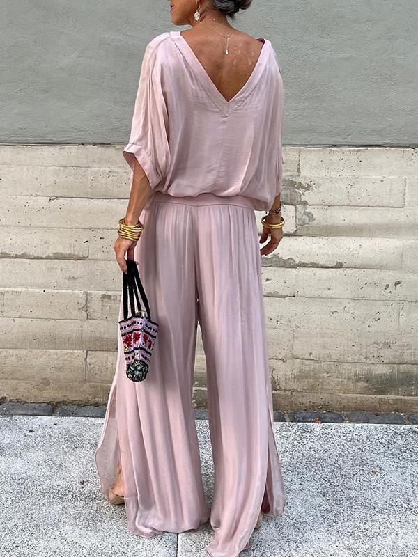 ESMERALDA – SET DIN DOUĂ PIESE CU PANTALONI LARGI DIN CHIFFON ELEGANT