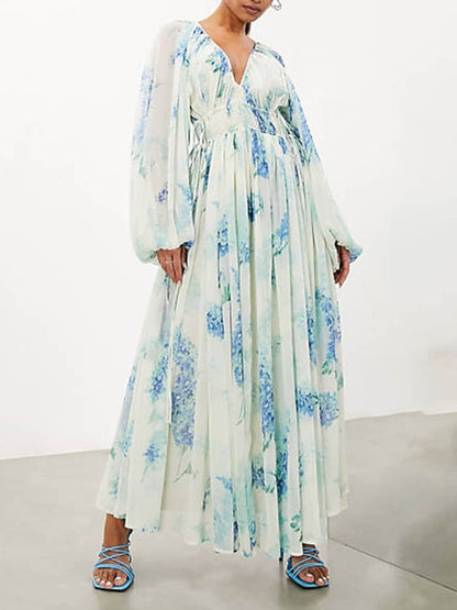 MONROE – ROCHIE MAXI DIN CHIFFON CU FLORI OCEANICE