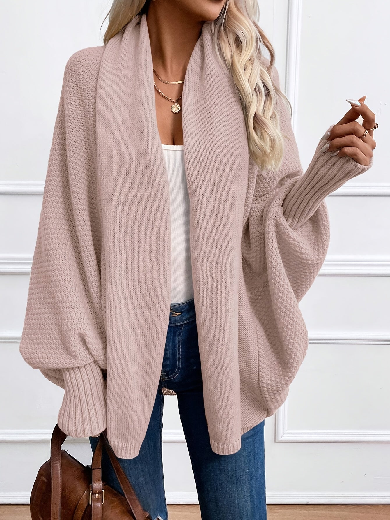 Zinnia - Cardigan Tricotat cu Mâneci Tip Pânză