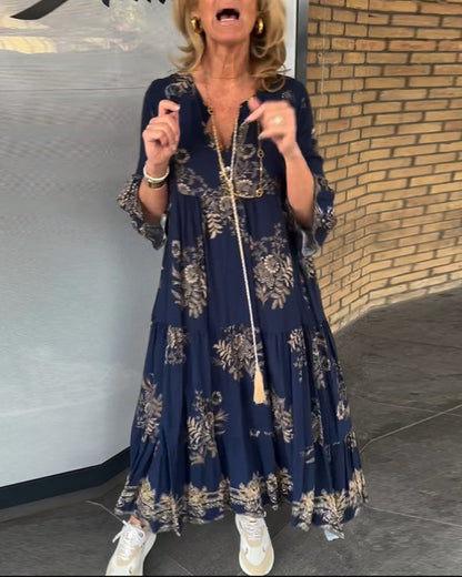 TOVE – ROCHIE LUNGĂ DIN MATERIAL UȘOR, CU DECOLTEU ÎN V, CULOARE BLEUMARIN