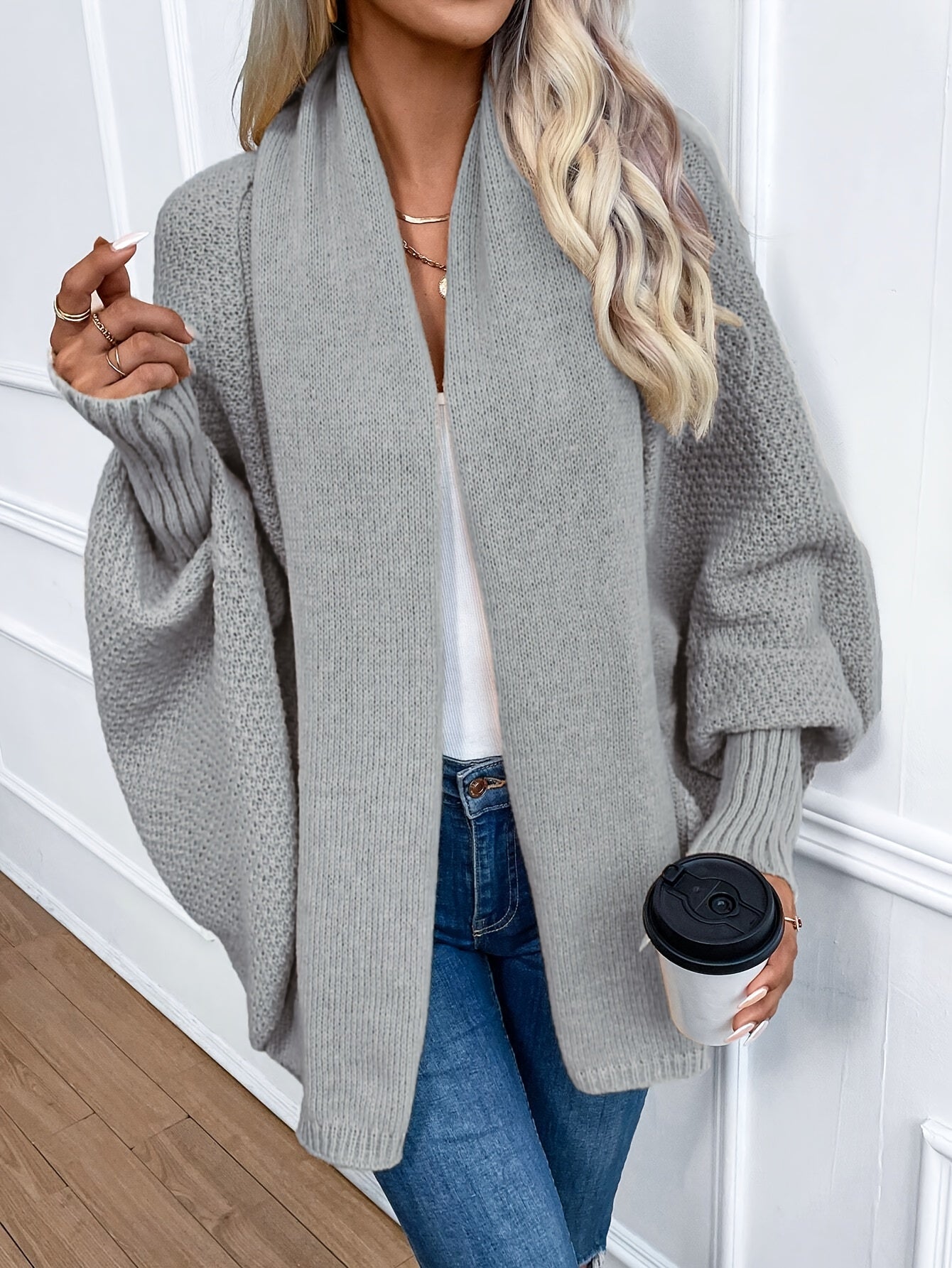 Zinnia - Cardigan Tricotat cu Mâneci Tip Pânză