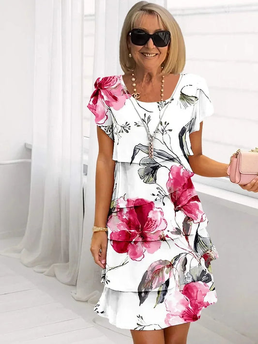 Maureen | Rochie Florală Cascadantă cu Plante Multiple