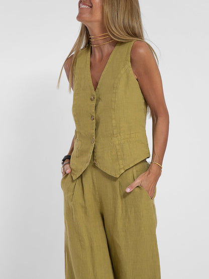 Jessica - Set Vestă cu Nasturi și Pantaloni Largi