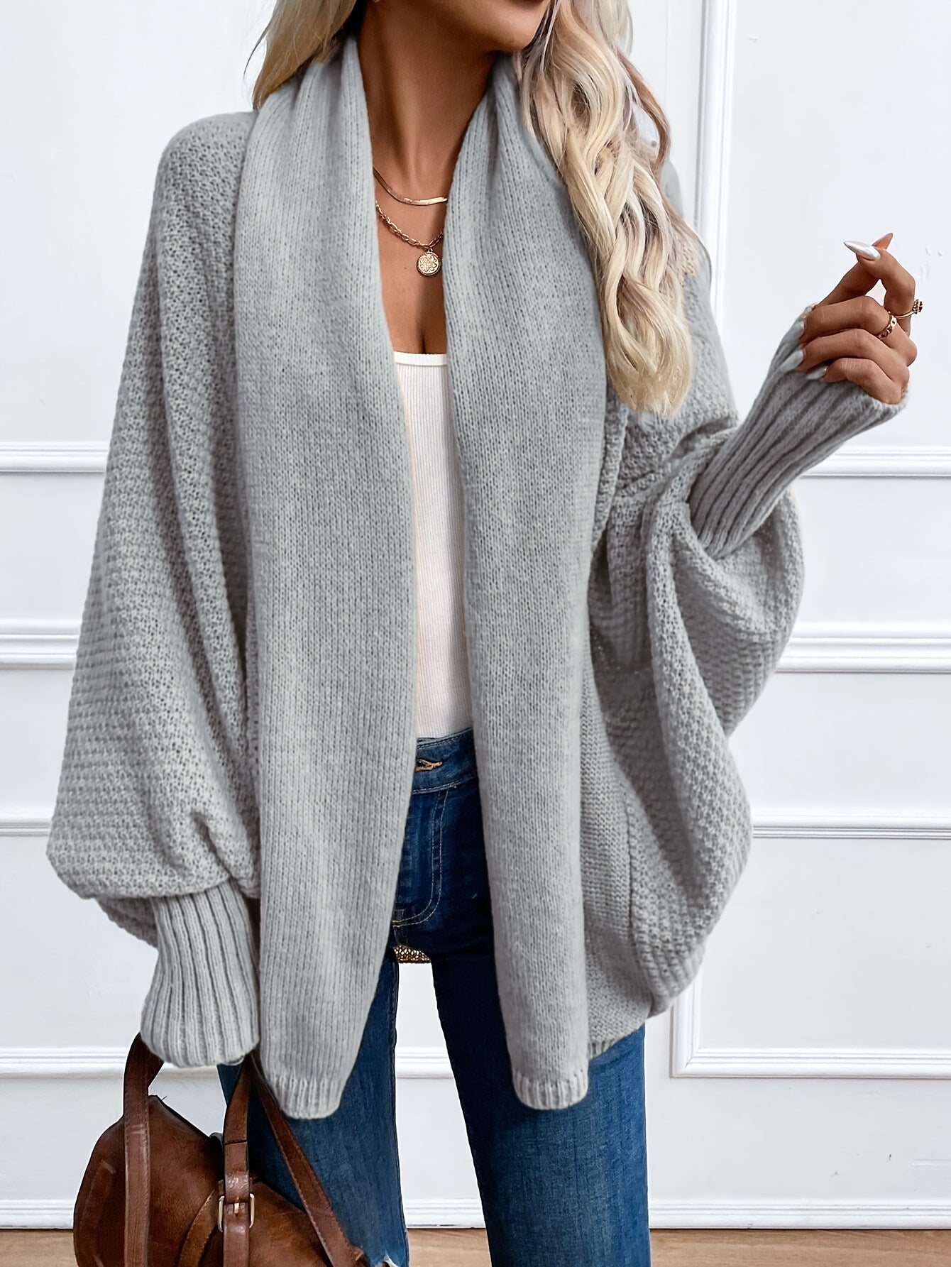 Zinnia - Cardigan Tricotat cu Mâneci Tip Pânză