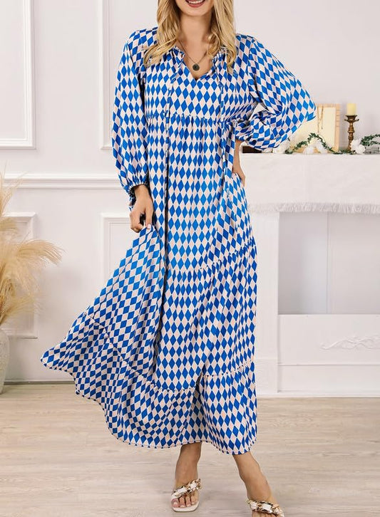 WINONA – ROCHIE MAXI GEOMETRICĂ BOHO CU MÂNECI PUFOS
