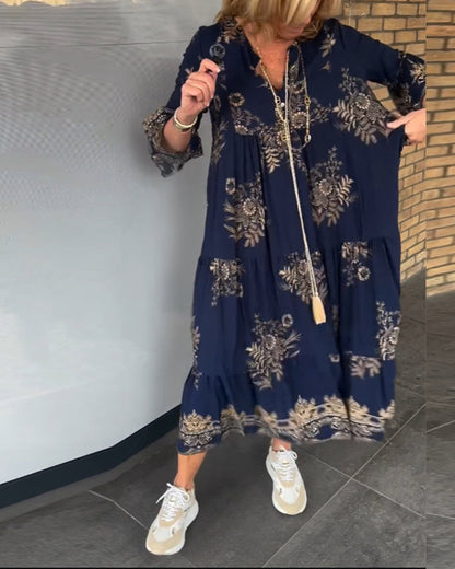 Nora – Rochie Midi Vintage Cu Decolteu În V