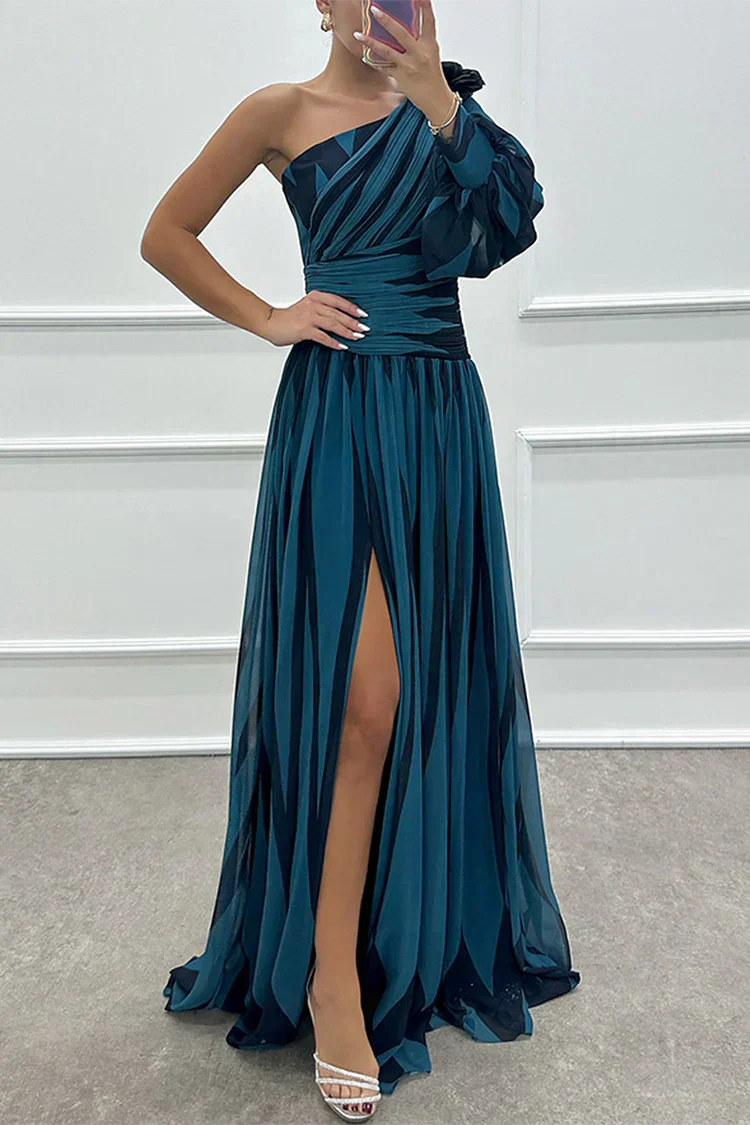 Stella | Rochie Maxi Elegantă cu Dungi, cu Un Umăr