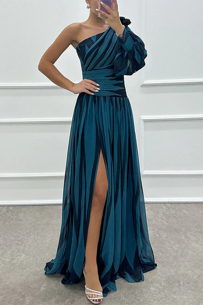 Stella | Rochie Maxi Elegantă cu Dungi, cu Un Umăr