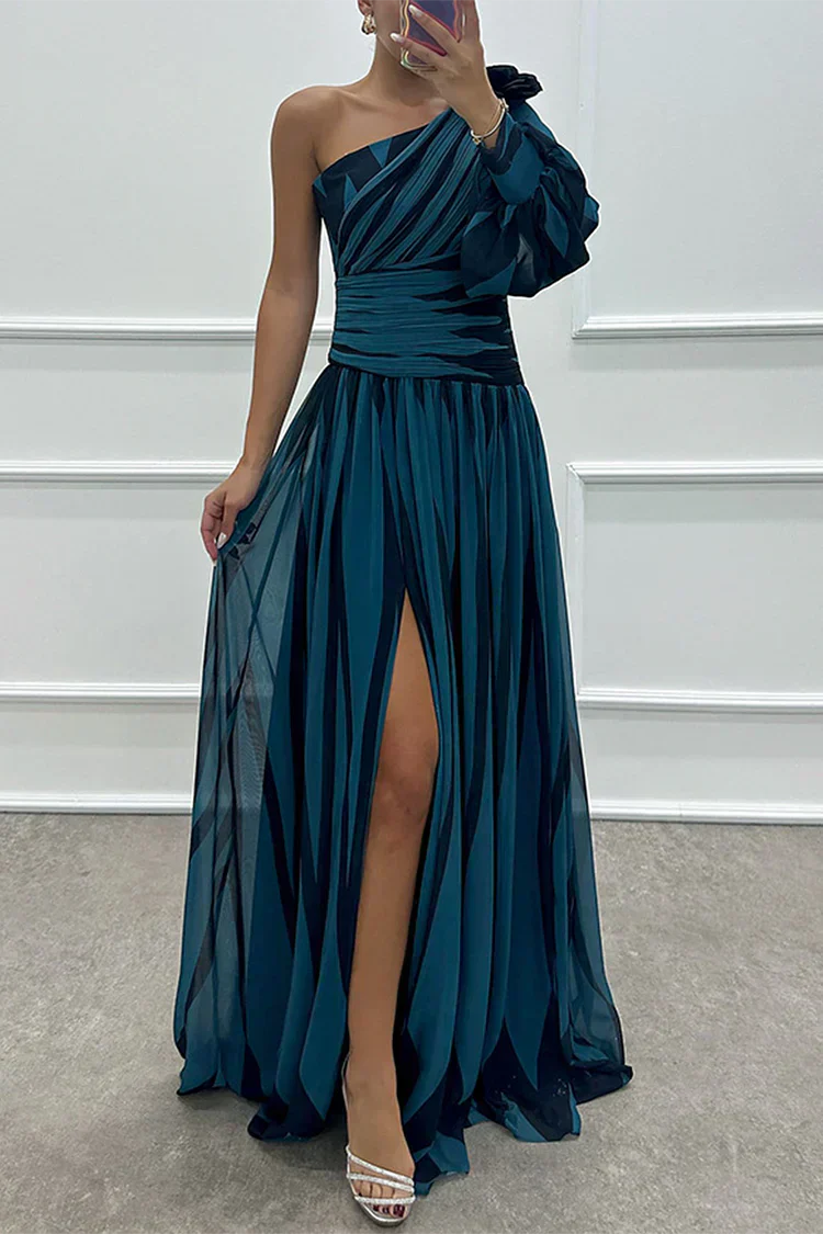 Stella | Rochie Maxi Elegantă cu Dungi, cu Un Umăr