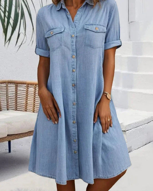 Sienna | Rochie din denim cu mânecă scurtă și nasturi