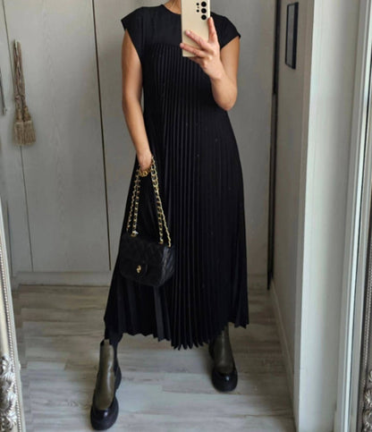 Rochie maxi plisată cu mânecă scurtă pentru femei