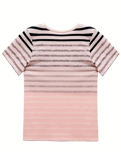 Evelyn – Tricou cu Guler Rotund și Mâneci Scurte, Dungi