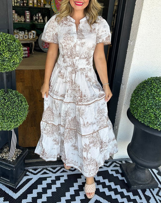SAVANNAH – ELEGANȚĂ TIMPLESĂ ÎN ROCHIE MAXI CU VOLANE