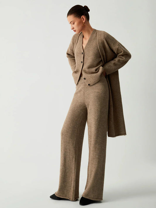 Set de trei piese cu cardigan lung și pantaloni casual