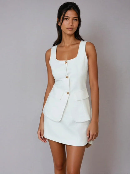 Set elegant fără mâneci cu guler pătrat