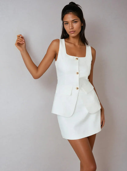 Set elegant fără mâneci cu guler pătrat