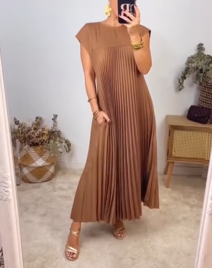 Rochie maxi plisată cu mânecă scurtă pentru femei