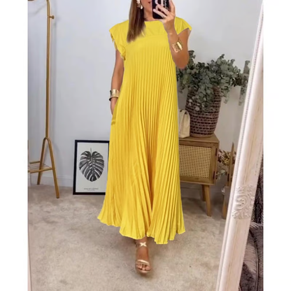 Rochie maxi plisată cu mânecă scurtă pentru femei