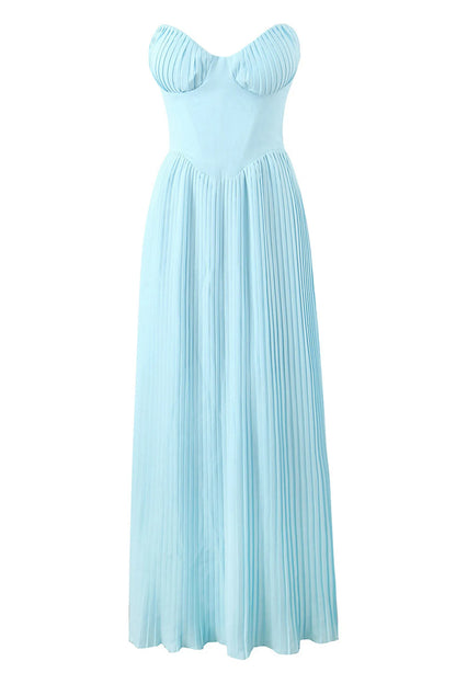 Vivian | Rochie Maxi Fără Bretele, Plisată și Fluidă