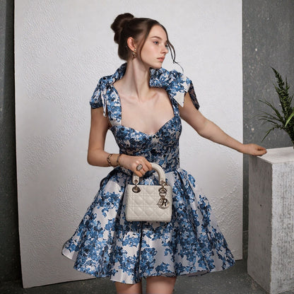 NAYELI – ROCHIE CU IMPRIMEU FLORAL ȘI VOLAN PE UMERI