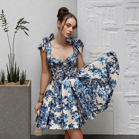 NAYELI – ROCHIE CU IMPRIMEU FLORAL ȘI VOLAN PE UMERI