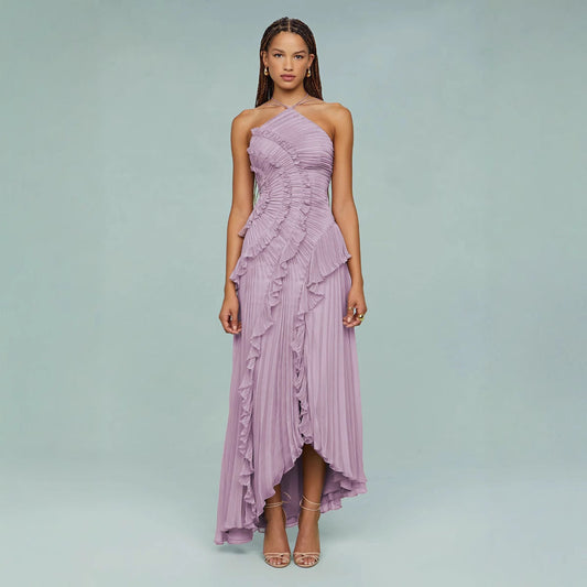Amalthea – Rochia maxi plisată cu guler halter elegant