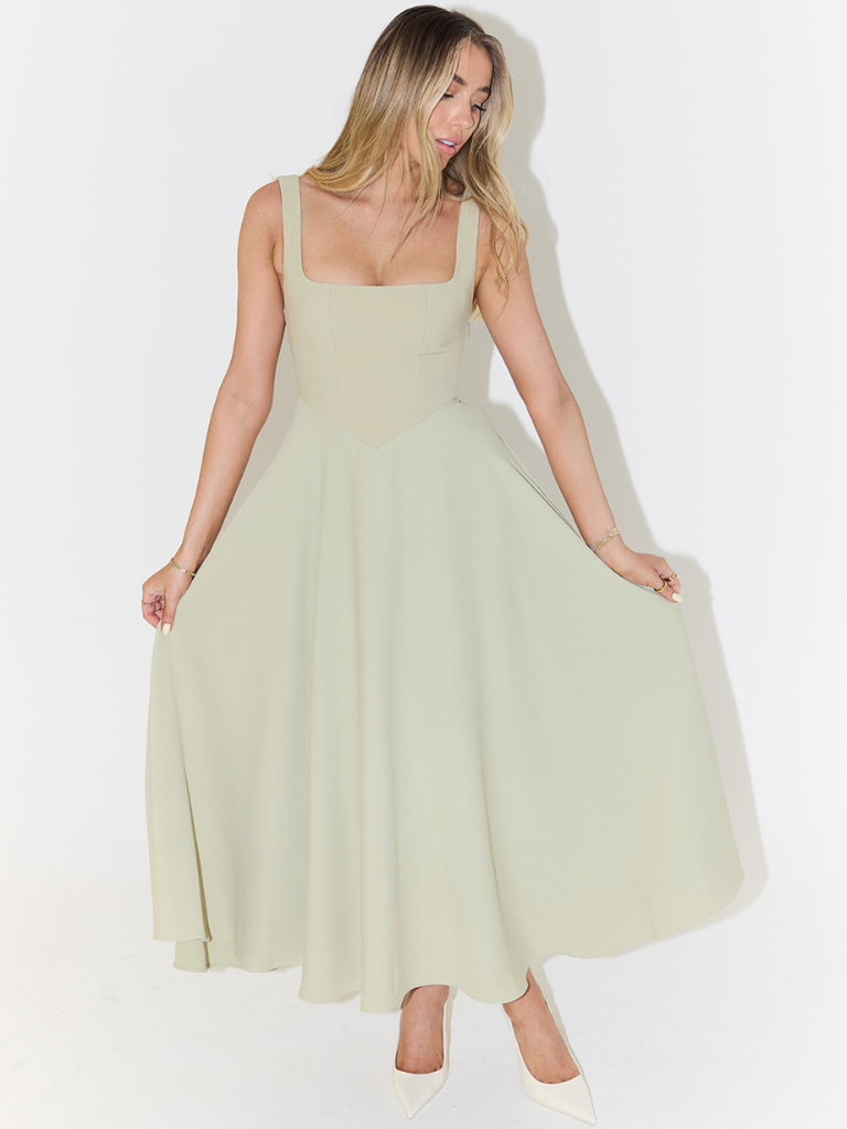 Rochie Midi Corset Fără Mâneci pentru Femei