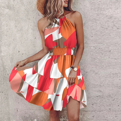 KORA – ROCHIE MIDI BOHEMIANĂ COLORATĂ CU DECOLTEU ÎN V