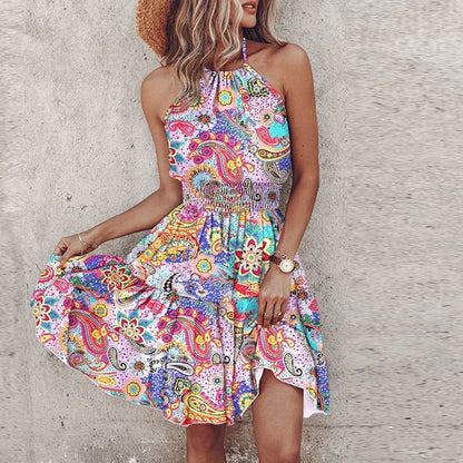 KORA – ROCHIE MIDI BOHEMIANĂ COLORATĂ CU DECOLTEU ÎN V