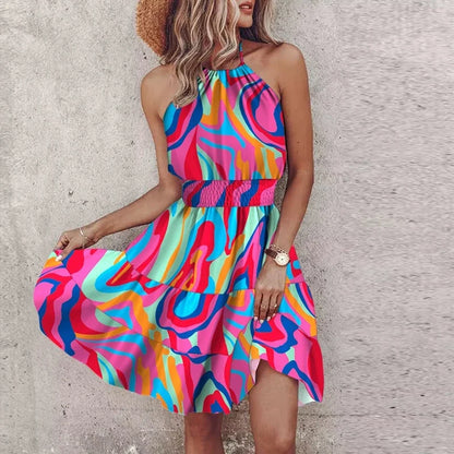 KORA – ROCHIE MIDI BOHEMIANĂ COLORATĂ CU DECOLTEU ÎN V