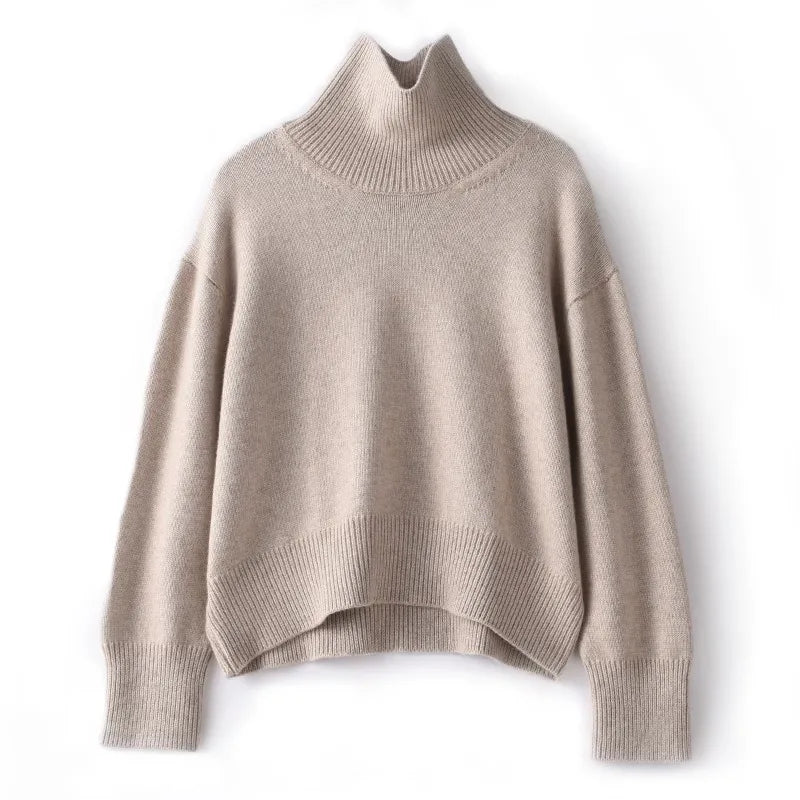 Elena™ - Pulover din Cashmere Pur cu Guler Înalt