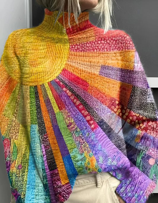 Ada - Pulover Colorat și Vesel cu Guler Înalt