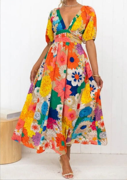 Sarah - Rochie Maxi cu Imprimare Florală