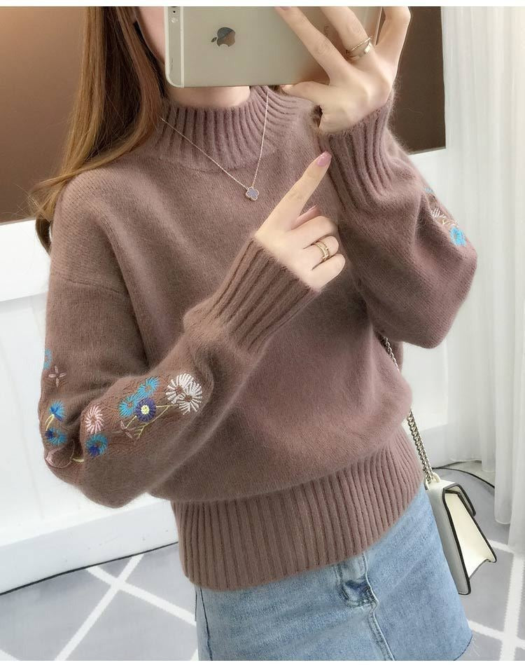SASKIA | Pulover din bumbac gros tricotat cu broderie florală