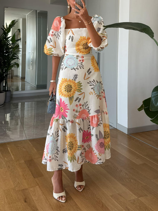 CAMILLE – ROCHIE CU MÂNECI PUFOASE ȘI ELEGANȚĂ ÎN FLORILE