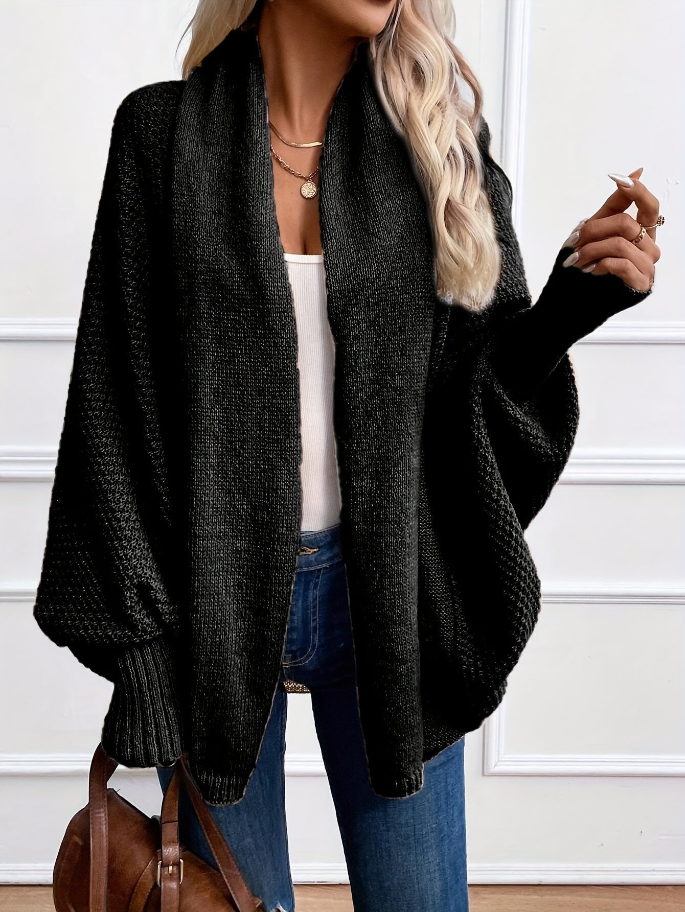 Zinnia - Cardigan Tricotat cu Mâneci Tip Pânză