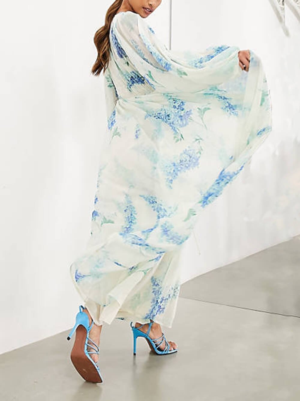 MONROE – ROCHIE MAXI DIN CHIFFON CU FLORI OCEANICE